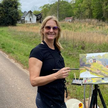 Eve Albrecht with easel